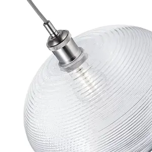 Contemporary Clear Ribbed Spiral Glass Easy Fit Drum Shaped Pendant Light Shade