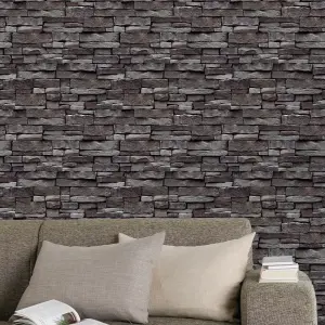 Arrou Slate Stone effect Brick Smooth Wallpaper Sample