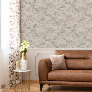 Boutique Serene Seed-Head Grey Floral Wallpaper