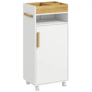 kleankin Bathroom Storage Cabinet with Cushioned Door and Wheels, White