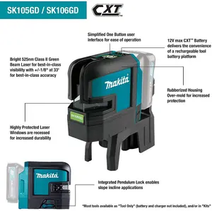 Makita SK106GDZ 12v CXT 4 Point Green Self Level Cross Line Laser Level + Tripod