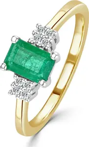 Emerald 0.65Ct And Diamond 9K Gold Ring