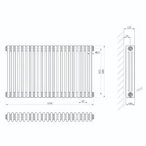 Braxton White Triple Horizontal Column Radiator - 600x1010mm