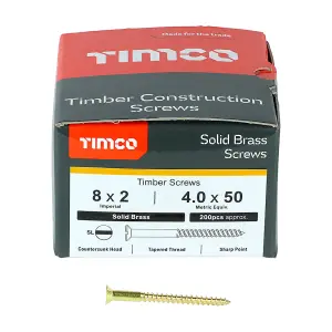 TIMCO Solid Brass Countersunk Woodscrews - 8 x 2 (200pcs)