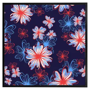 Red, white & blue flower print (Picutre Frame) / 16x16" / Oak