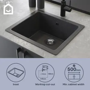 GoodHome Borage Black Resin 1 Bowl Kitchen sink 440mm x 500mm