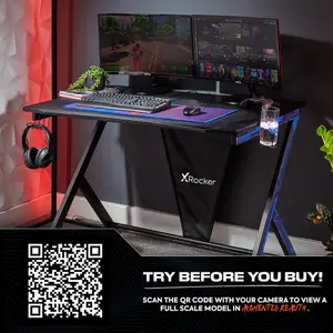 X-Rocker Ocelot Gaming Desk 155 x 73cm PC Computer Table with Headset Hook and Cup Holder - BLACK