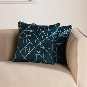 2 Pack Geo Matte Velvet Cushion Covers, Teal - 45 x 45cm