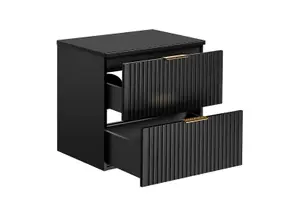 Bathroom Vanity Unit 600mm Countertop Ribbed Textured Black Modern Wall Hung Cabinet with Drawers Adel