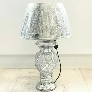 Touch of Venetian Silver Glitter Crushed Diamond Table Lamp with Shade Ornament Home Gift Diamante Bed Side