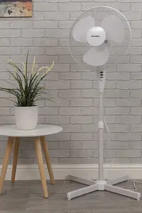 Schallen 16" Electric Oscillating Floor Standing Tall Pedestal Air Cooling Fan in WHITE