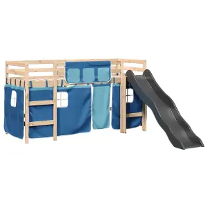 Berkfield Kids' Loft Bed with Curtains Blue 90x190 cm Solid Wood Pine