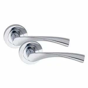 1 Set of Astrid Design Modern Chrome Door Handles on Rose Polished Chrome  with Tubular Latch and Pair of Hinges