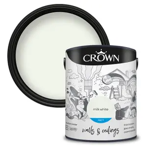 Crown Walls & Ceilings Matt Emulsion Paint Milk White - 5L