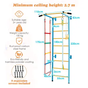 Costway Kids Steel Swedish Ladder Set Gymnastic Wall Gym Pull-up Bar Climbing Frame