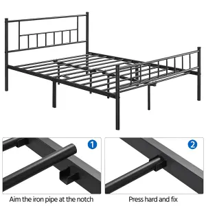 Yaheetech Black 4ft6 Double Basic Metal Bed Frame with Headboard and Footboard