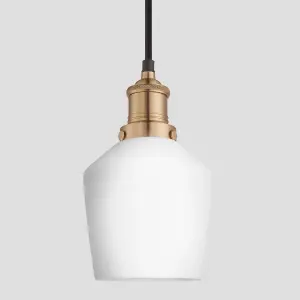 Industville Brooklyn Opal Glass Schoolhouse Pendant Light, 5.5 Inch, White, Brass Holder