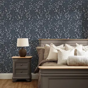 Summer Meadow Wallpaper In Navy And Pink