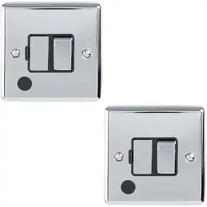 2 PACK 13A DP Switched Fuse Spur & Flex Outlet CHROME & Black Isolation