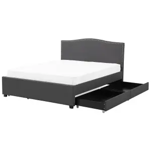 Fabric EU Super King Bed White LED with Storage Grey MONTPELLIER