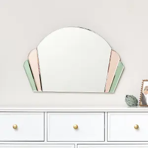 Melody Maison Pink & Green Glass Art Deco Arch Fan Wall Mirror 71cm x 46cm