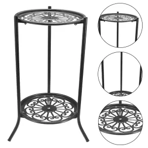 Garden 2 Tier Black Tall Round Rustproof Vintage Plant Stand 64cm H