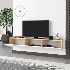 Decortie Francy Modern Wall Mounted TV Unit 55" Multimedia Centre Oak White 180cm