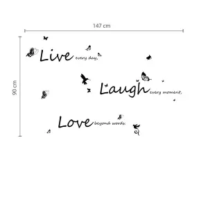 Live Laugh Love with Butterflies Mirror Mirror Stickers Nursery Home Decoration Gift Ideas 31 pieces