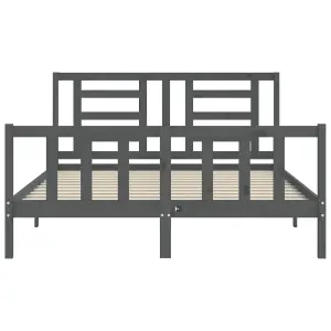 Berkfield Bed Frame with Headboard Grey King Size Solid Wood