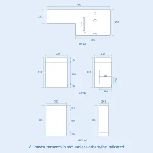 Nes Home 1100mm Right Hand Freestanding Grey Vanity BTW Toilet, WC and Basin