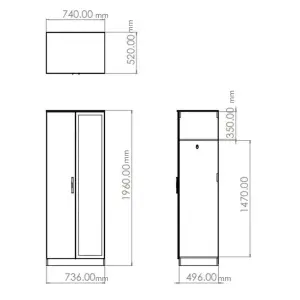 San Jose Ready assembled Contemporary Black Tall Double Wardrobe With 1 mirror door (H)1960mm (W)740mm (D)520mm