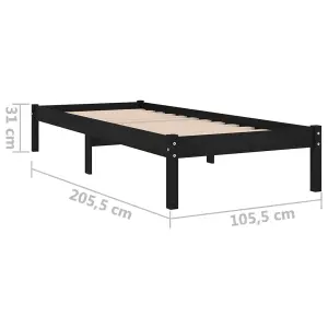 Berkfield Bed Frame Black Solid Wood Pine 100x200 cm