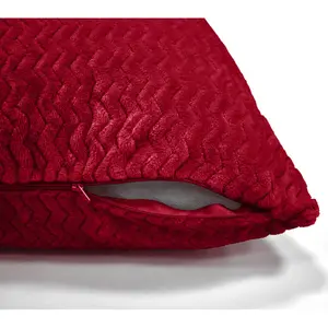 Moneeba Snug Soft Chevron Patterned Mink Moda Plush Cushion Red / 43cm x 43cm