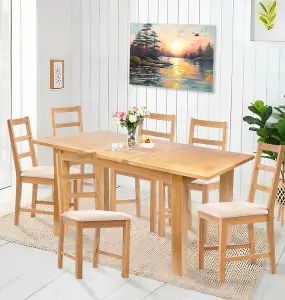 Hallowood Furniture Camberley Oak Butterfly Extending Dining Table with 6 Ladder Back Chairs in Beige Fabric Seats