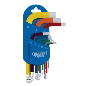 Draper Expert Metric Short Arm Ball End Hex Key Set, Colour Coded (9 Piece) 04912