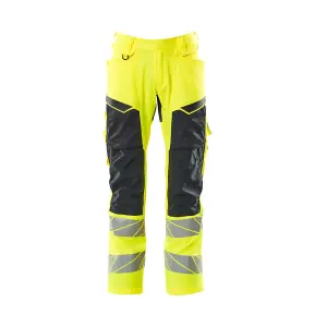 Mascot Accelerate Safe Trousers with Kneepad Pockets - Hi-Vis Yellow/Dark Navy   (46.5) (Leg Length - Regular)