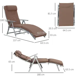 Outsunny Sun Lounger Recliner Foldable Padded Seat Adjustable Texteline Brown