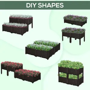 Outsunny 4-piece Elevated Flower Bed Vegetable Herb Planter Plastic, Brown