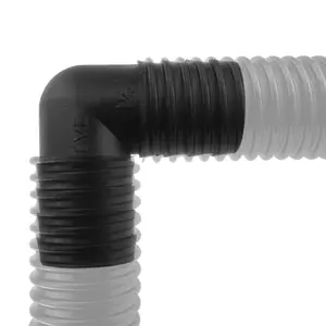 19mm (3/4") elbow connector for use with 3/4" corrugated garden pond hose/pipe,complete with two matching double wire clamps