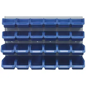 Durable 24 Blue Plastic Storage Bins with Wall Panel for Efficient Organization