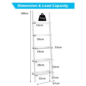 Costway 5 Tier Wooden Ladder Shelf Unit Wall-mounted Bookcase Display