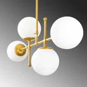 Luminosa Model 8 Deco 4-Light Globe Ceiling Lamp Golden Linear