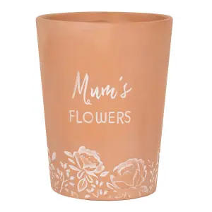 Indoor Terracotta Plant Pot with Words "Mum's Flowers. Ideal Gifts. (Dia) 12 cm