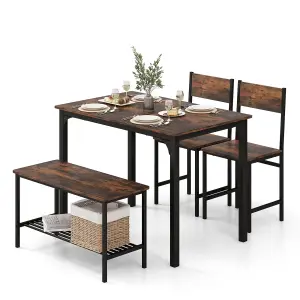 Costway 4-Piece Dining Table & Chair Bench Set Industrial Gathering Table Kitchen Set