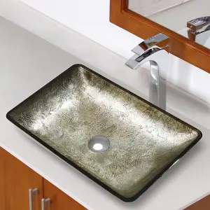 Rectangle Glass Bathroom Counter Top Basin Copper effect W 565 mm x D 365 mm