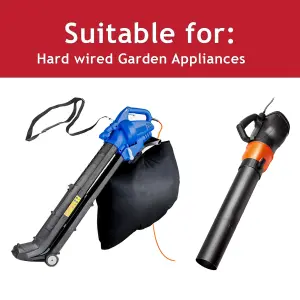 SPARES2GO Universal 12 Metre Cable & Lead Plug for Leaf Blower Garden Vac Vacuum (2-Core, 13A)