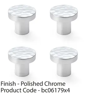 4 PACK - Slim Hammered Door Knob Polished Chrome 30mm Round Cupboard Cabinet Pull Handle