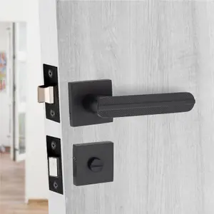 1 Pair Modern Lima Design Matt Black Premium Bathroom Door Handles Square Rose Dead Bolt Ball Latch Hinges Thumbturn