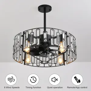 50cm Crystal Caged Chandelier Ceiling Fan with Light and Remote Control