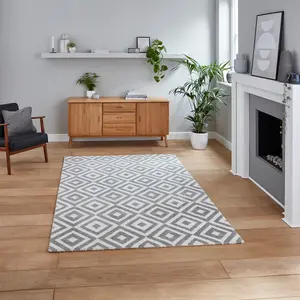 Grey White Modern Geometric Easy to Clean Rug for Living Room Bedroom and Dining Room-120cm X 170cm